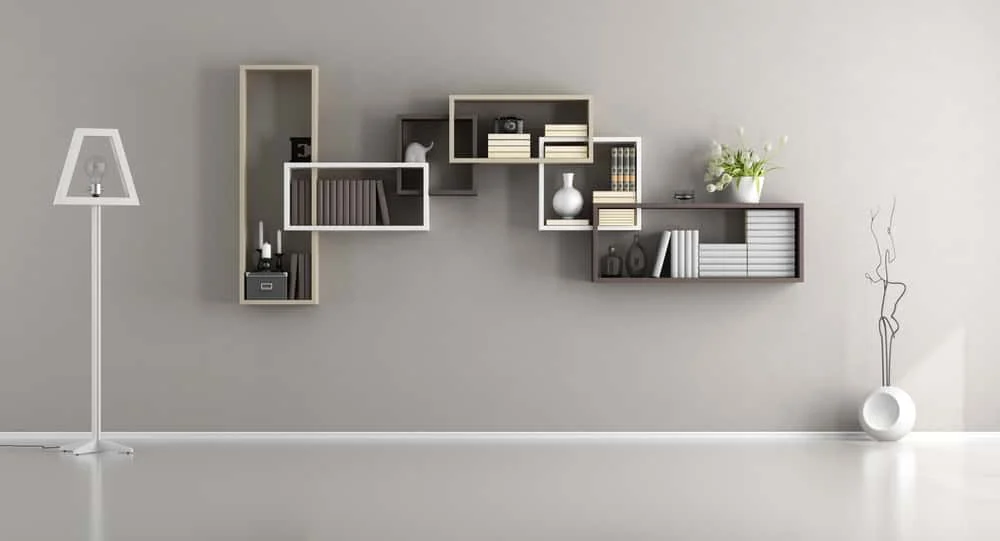 Floating shelves in home office